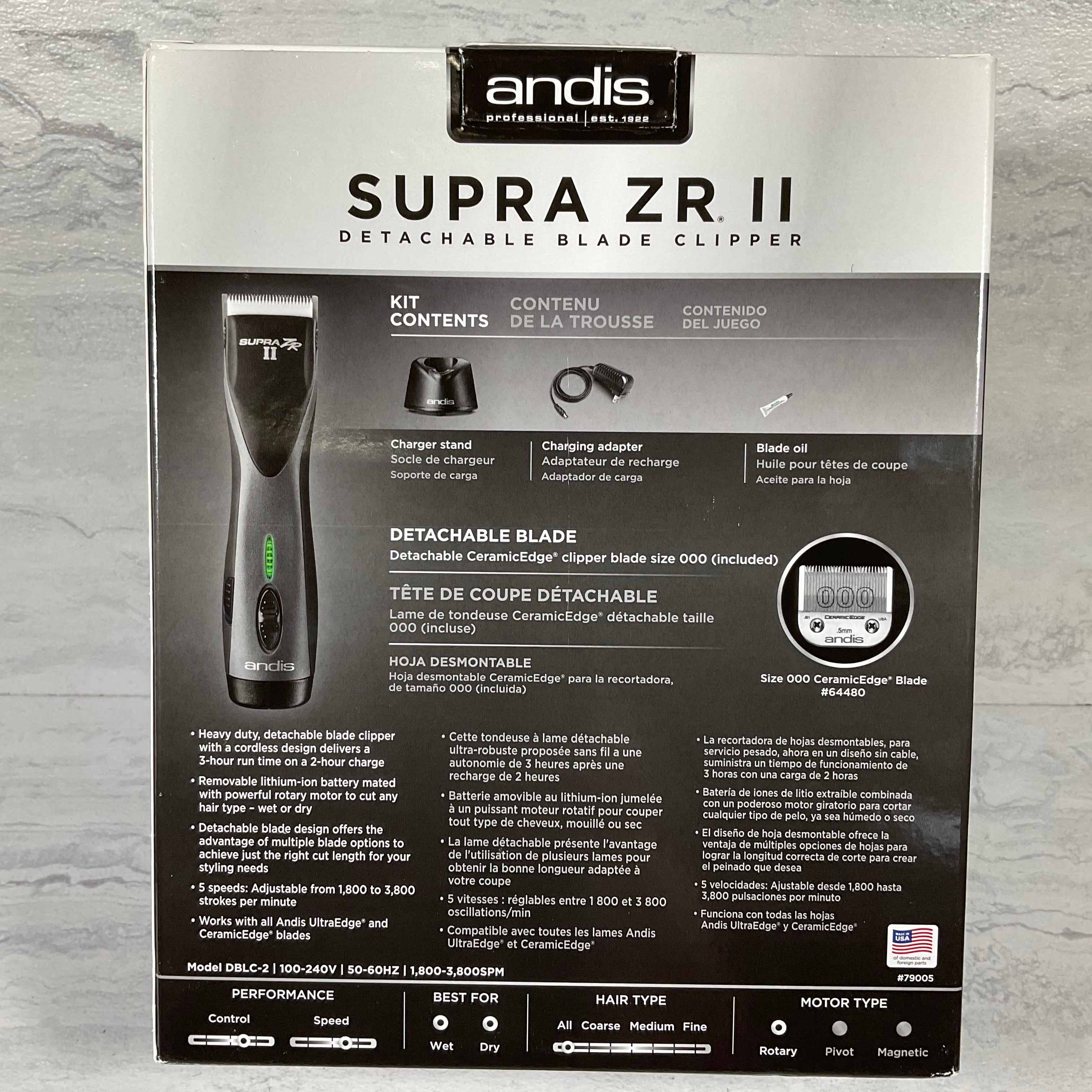 Andis 79005 Supra ZR II Cordless 5-Speed Detachable Blade Clipper (7329379516654)